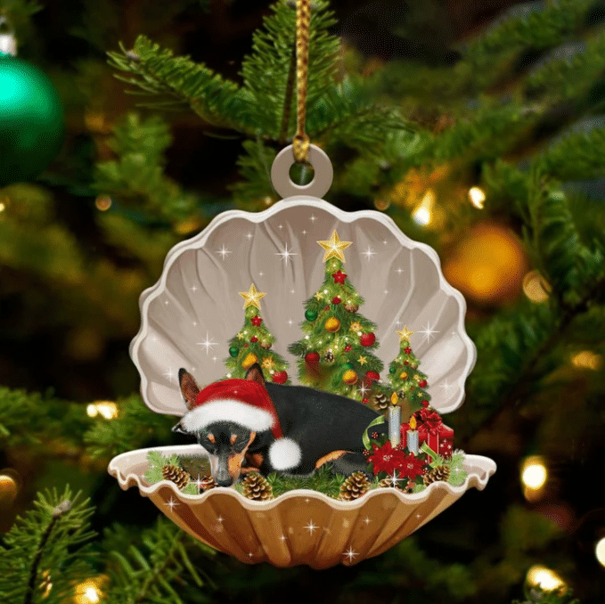 Cute Miniature Pinscher Sleeping in Pearl Dog Christmas Ornament Flat Acrylic, Christmas Gift,Christmas Decoration