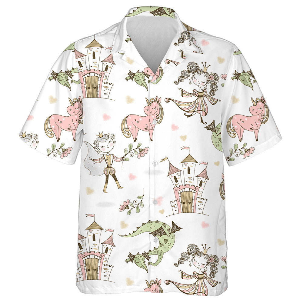 Fairyland Princesses And Princes With Dragons Hawaiian Shirt,Hawaiian Shirt Gift, Christmas Gift