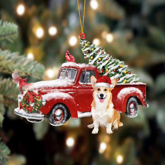 Corgi-Cardinal & Truck Two Sided Christmas Plastic Hanging Ornament, Christmas Gift, Christmas Decoration