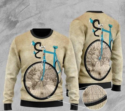 Bicycle And World Map Ugly Christmas Sweater, Christmas Ugly Sweater,Christmas Gift,Gift Christmas 2022