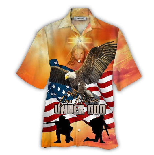 One Nation Under God Background Hawaiian Shirt,Hawaiian Shirt Gift, Christmas Gift