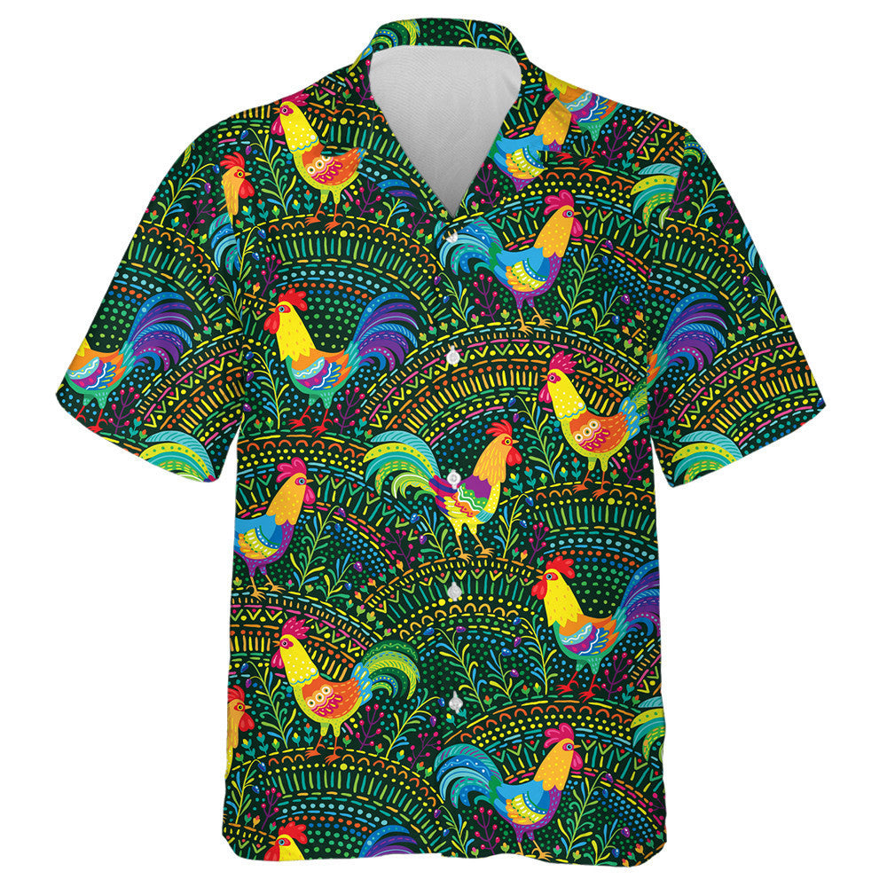 Multicolor Chicken In Floral Ornament Background Hawaiian Shirt,Hawaiian Shirt Gift, Christmas Gift