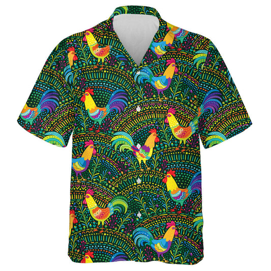 Multicolor Chicken In Floral Ornament Background Hawaiian Shirt,Hawaiian Shirt Gift, Christmas Gift
