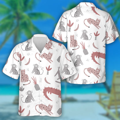 Wild African Leopard With Monkey And Crocodile Hawaiian Shirt,Hawaiian Shirt Gift, Christmas Gift