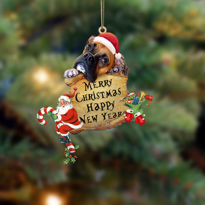 Boxer-Christams & New Year Two Sided Christmas Plastic Hanging Ornament, Christmas Ornament Gift, Christmas Gift, Christmas Decoration