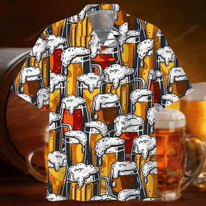 Cheer For Happy Moment With Your Beer Pattern Design Hawaiian Shirt, Hawaiian Shirt Gift, Christmas Gift