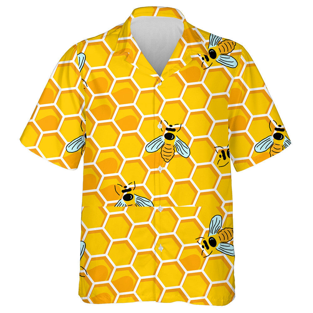 Natural Summer Bee With Honey And Honeycomb Hawaiian Shirt, Hawaiian Shirt Gift, Christmas Gift