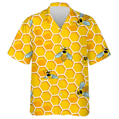 Natural Summer Bee With Honey And Honeycomb Hawaiian Shirt, Hawaiian Shirt Gift, Christmas Gift