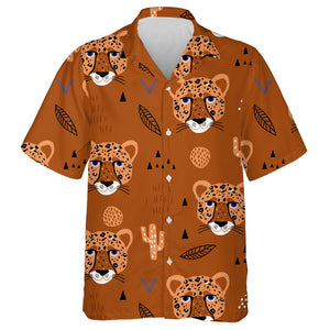 African Leopard Heads With Leaves On Orange Hawaiian Shirt, Hawaiian Shirt Gift, Christmas Gift