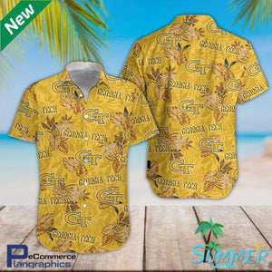 Georgia Tech Yellow Jackets Hawaiian Aloha Shirt Hawaiian Shorts Beach Short Shirt, Hawaiian Shirt Gift, Christmas Gift