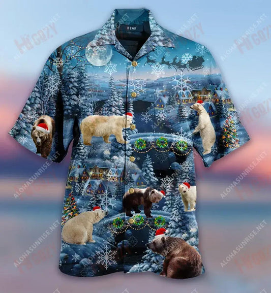 Bears Merry Xmas Short Hawaiian Shirt Summer Aloha Shirt Tropical Shirts For Men Funny Hawaiian Shirts,Hawaiian Shirt Gift, Christmas Gift