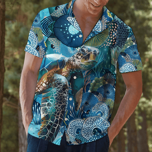Realistic Turtle Coral Wonderful Ocean World Hawaiian Shirt,Hawaiian Shirt Gift, Christmas Gift