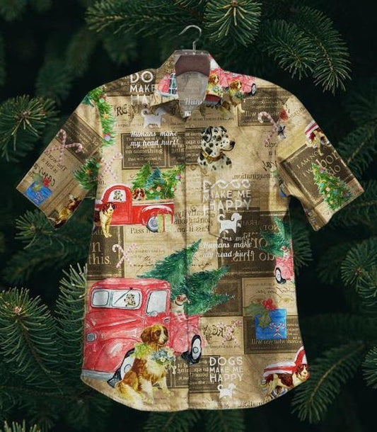 Madra gleoite Agus Crann Péine Dearadh Stíl Vintage Léine Haváís, Bronntanas Léine Haváís, Bronntanas Nollag