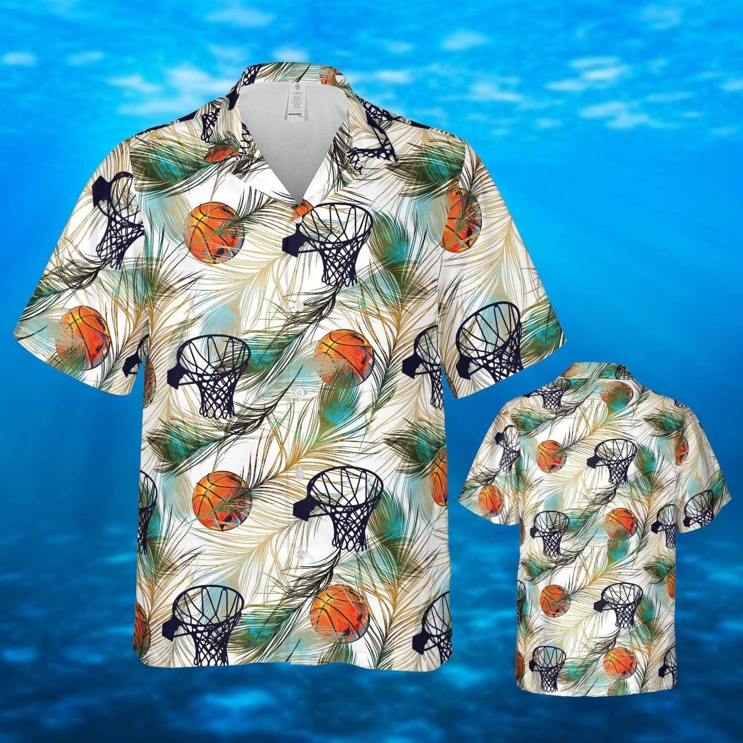 Simple Basketball And Peacock Feathers Design Hawaiian Shirt, Hawaiian Shirt Gift, Christmas Gift