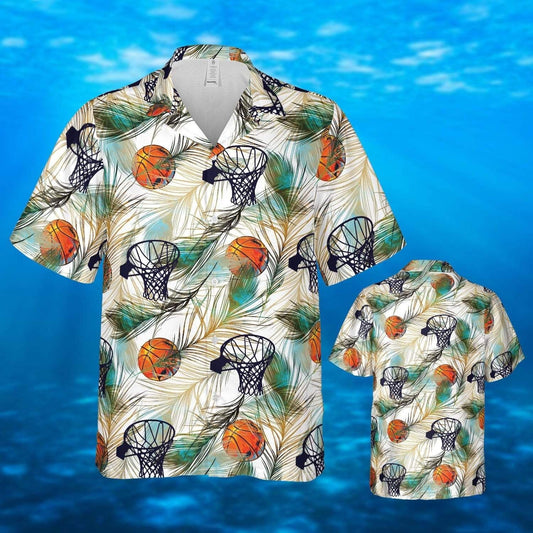 Simple Basketball And Peacock Feathers Design Hawaiian Shirt, Hawaiian Shirt Gift, Christmas Gift