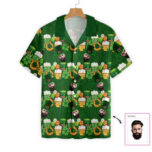 Lá Fhéile Pádraig Aghaidh Féasóg Grianghraf Saincheaptha Léine Haváís, Léine Haváís Bronntanas, Nollag Bronntanas