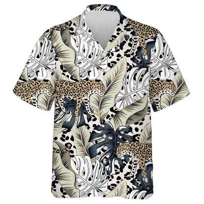 Tropical Leopard And Monstera Palm Leaves Hawaiian Shirt,Hawaiian Shirt Gift, Christmas Gift