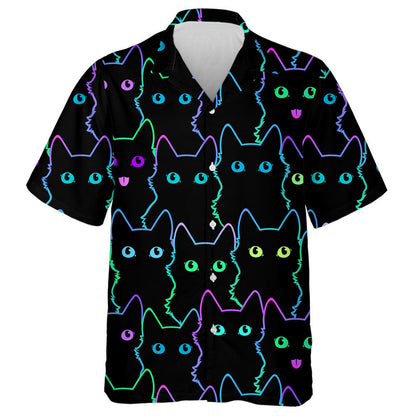 Cartoon Cute Cat Silhouettes Neon Style Hawaiian Shirt, Hawaiian Shirt Gift, Christmas Gift