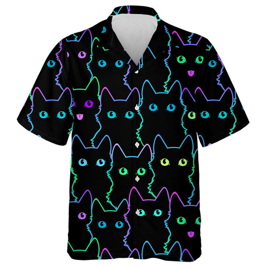 Cartoon Cute Cat Silhouettes Neon Style Hawaiian Shirt, Hawaiian Shirt Gift, Christmas Gift