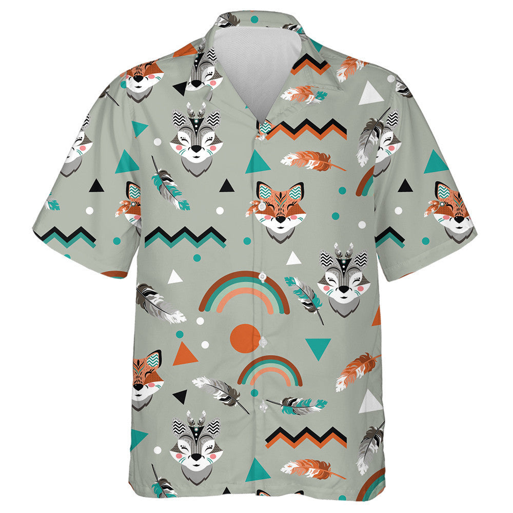 Fox And Wolf In Vintage Ethnic Style Hawaiian Shirt, Hawaiian Shirt Gift, Christmas Gift