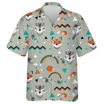 Fox And Wolf In Vintage Ethnic Style Hawaiian Shirt, Hawaiian Shirt Gift, Christmas Gift