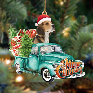 Beagle-Green Truck Hanging Christmas Plastic Hanging Ornament, Christmas Ornament Gift, Christmas Gift, Christmas Decoration