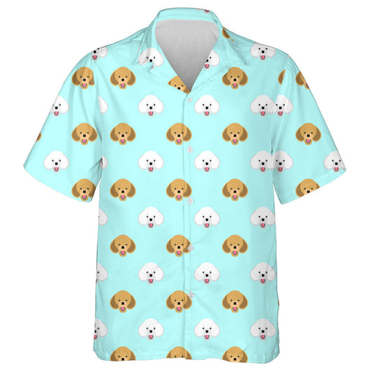 Cartoon Poodle Dog On Blue Dog Icons Hawaiian Shirt, Hawaiian Shirt Gift, Christmas Gift