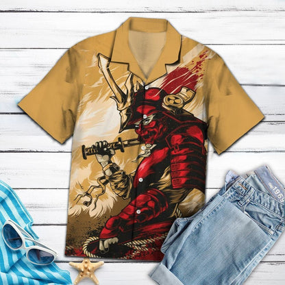 Red Samurai With Sword Design Hawaiian Shirt,Hawaiian Shirt Gift, Christmas Gift
