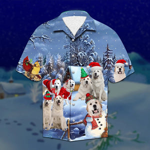 Cute White Weimaraner In Snow On Christmas Hawaiian Shirt, Hawaiian Shirt Gift, Christmas Gift