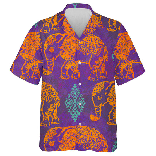 Smiling Gold Elephant With Rhombus Shapes Hawaiian Shirt,Hawaiian Shirt Gift, Christmas Gift