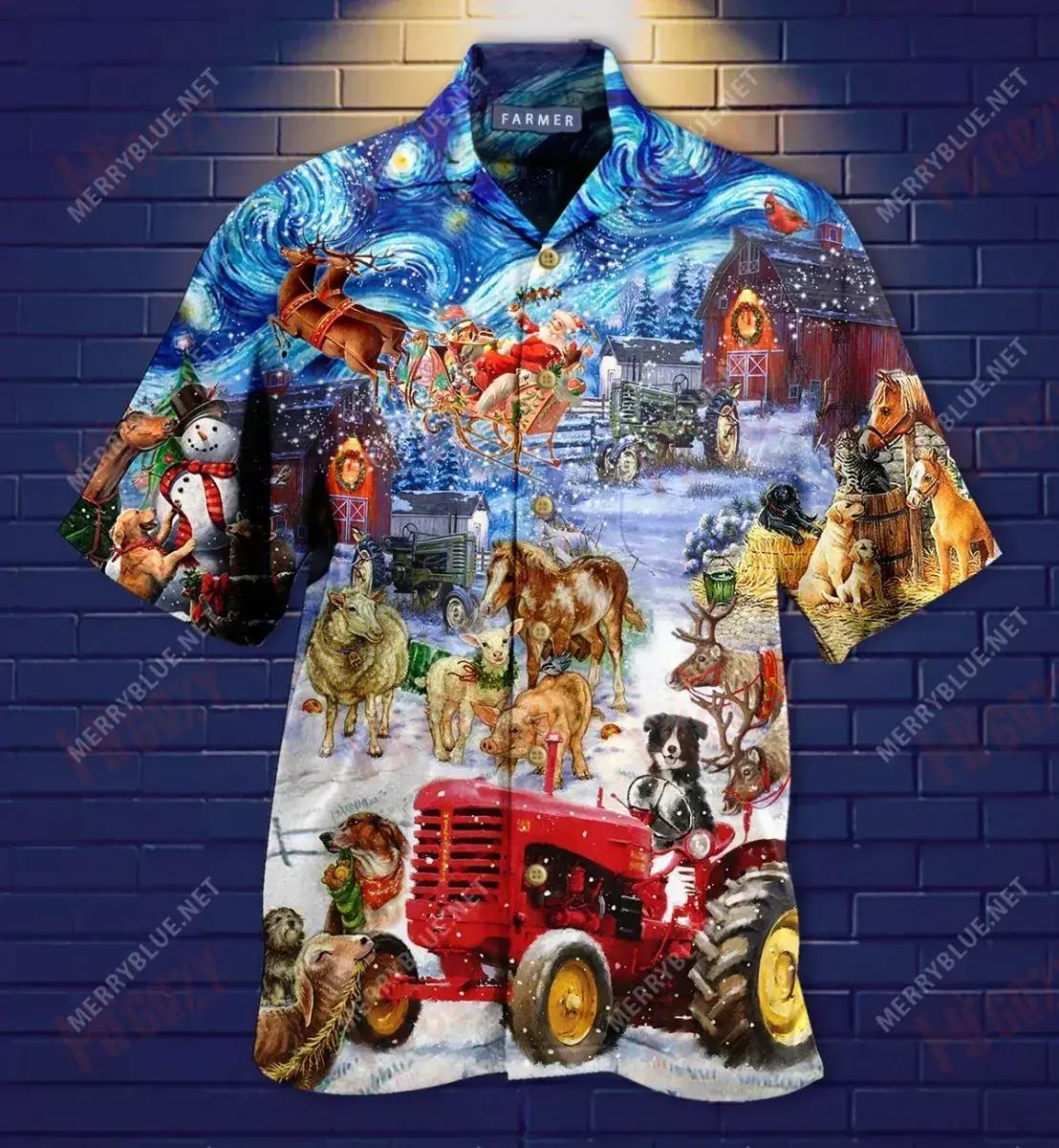 Feirmeoirí Oíche Roimh an Nollaig Laethanta Saoire Léine Gearr Haváís Aloha Shirt Léinte Haváís is Fearr Léinte haváíais d'Fhir, Bronntanas Léine Haváíais, Bronntanas Nollag