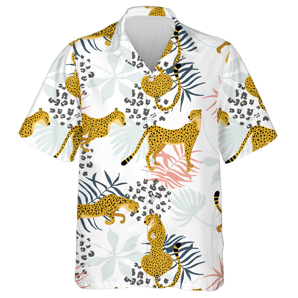 Cheetahs With Palm Leaves And Dots Of Leopard Hawaiian Shirt, Hawaiian Shirt Gift, Christmas Gift