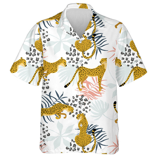 Cheetahs With Palm Leaves And Dots Of Leopard Hawaiian Shirt, Hawaiian Shirt Gift, Christmas Gift