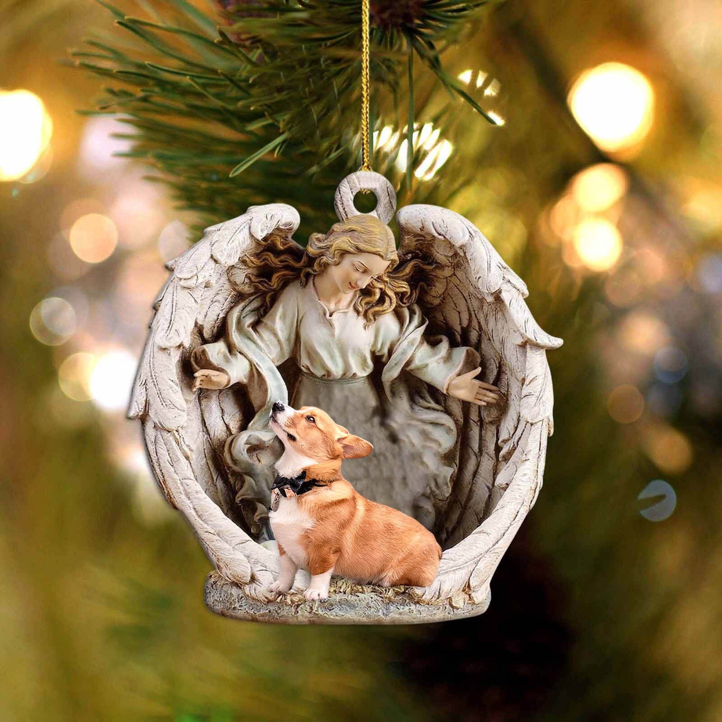 Corgi-Angel Hug Winter Love Two Sided Christmas Plastic Hanging Ornament, Christmas Gift, Christmas Decoration