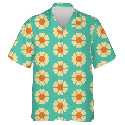 Patrún Stíl Aeistéitiúil Retro le Bláthanna ar Chúlra Tuquoise Léine Haváíais, Bronntanas Léine Haváís, Bronntanas Nollag