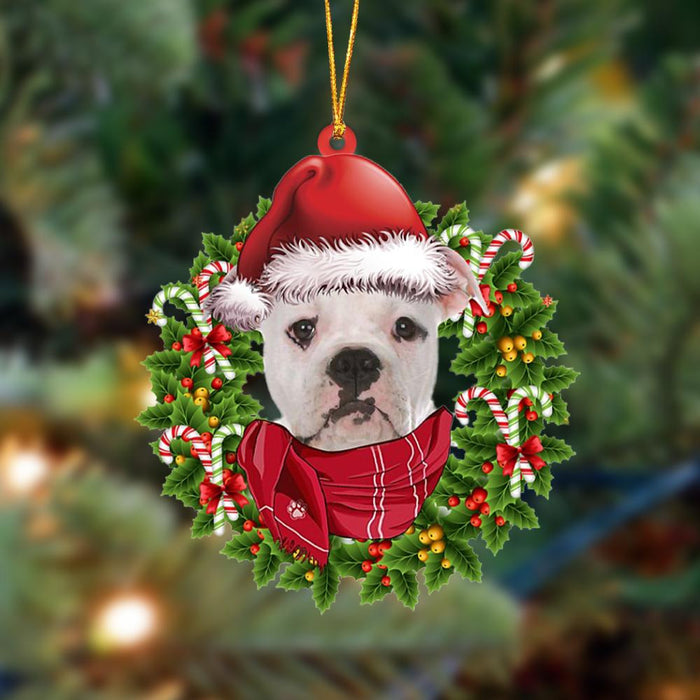 American Bulldog 2-Xmas Bandana Hanging Christmas Plastic Hanging Ornament, Christmas Gift, Christmas Decoration
