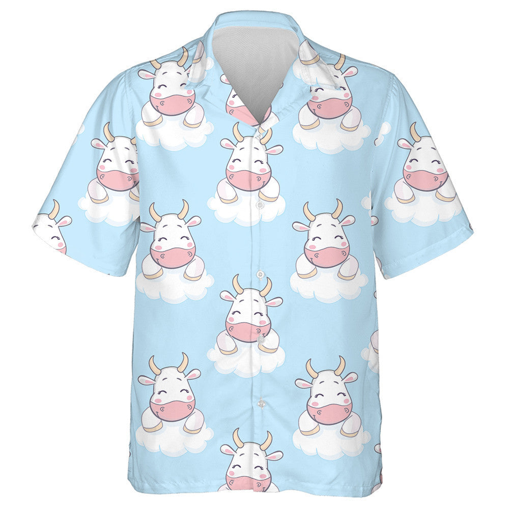 Doodle Cartoon Cows In The Cloud Hawaiian Shirt,Hawaiian Shirt Gift, Christmas Gift