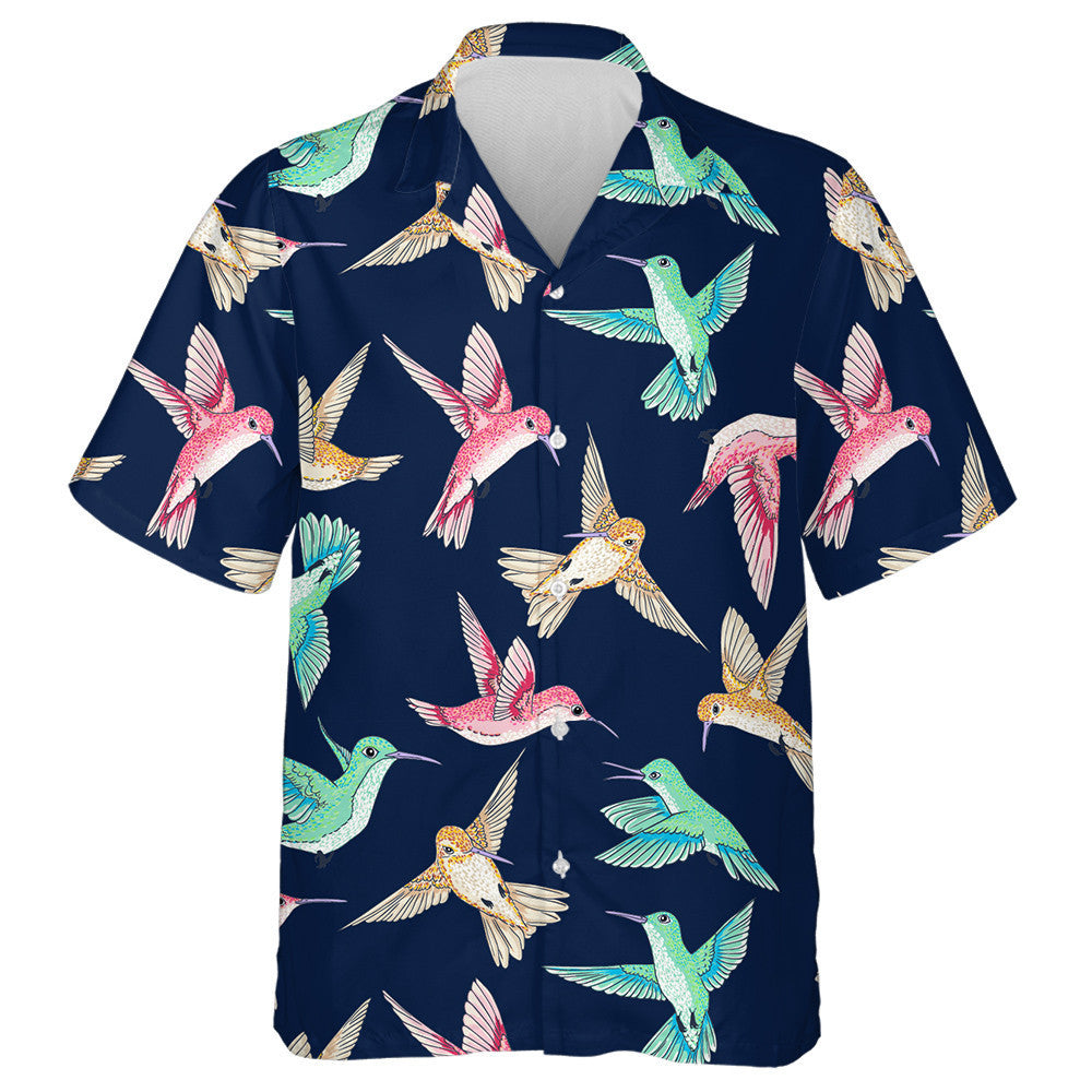 Colorful Flying Birds On Dark Blue Background Hawaiian Shirt, Hawaiian Shirt Gift, Christmas Gift
