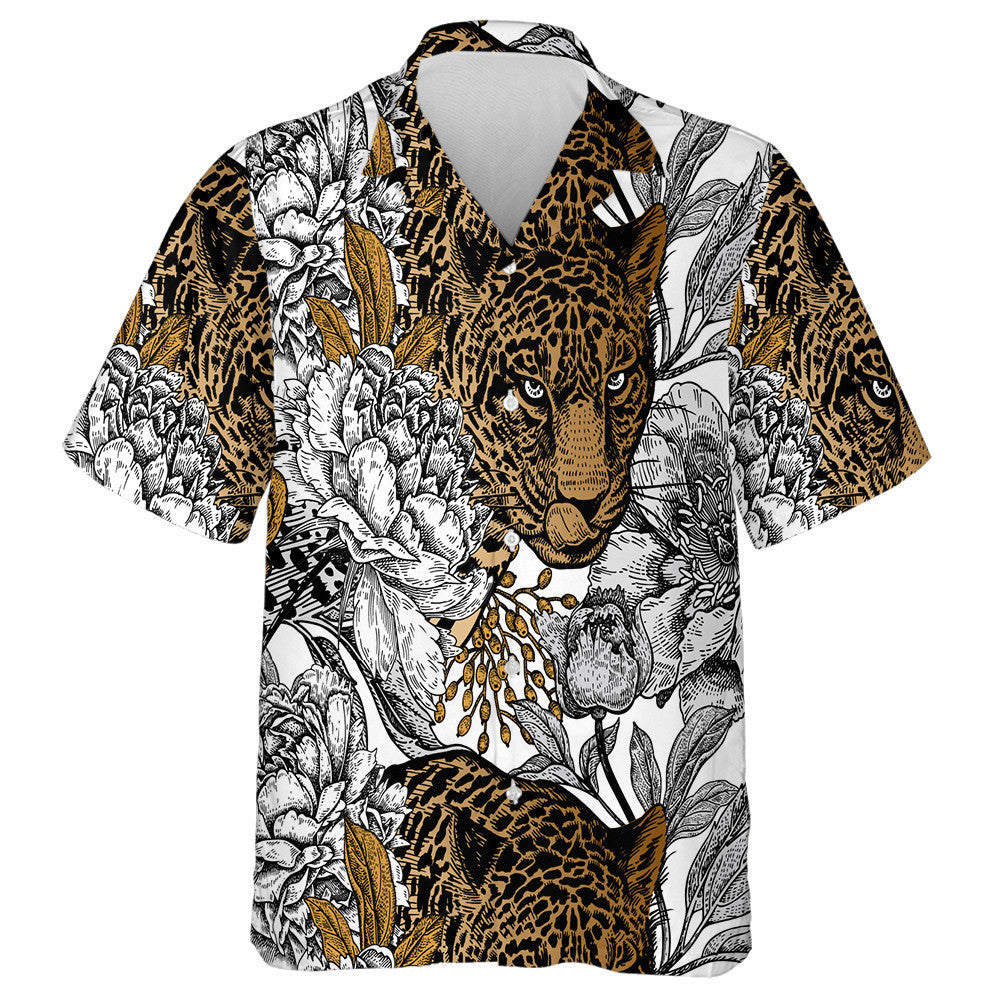 Leopard And Peonies With Animals Garden Flowers Hawaiian Shirt, Hawaiian Shirt Gift, Christmas Gift