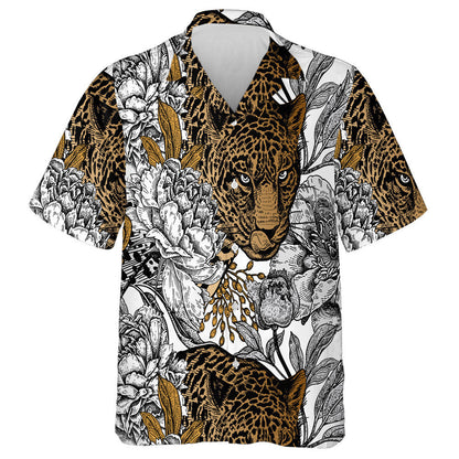 Leopard And Peonies With Animals Garden Flowers Hawaiian Shirt, Hawaiian Shirt Gift, Christmas Gift