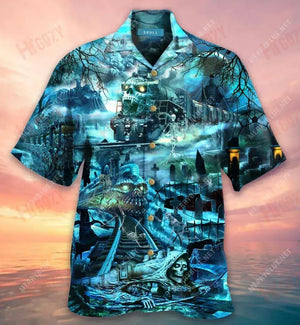 Death Train Skull Short Hawaiian Shirt Ocean Aloha Shirt Tactical Hawaiian Shirt Hawaiian Shirts For Men, Hawaiian Shirt Gift, Christmas Gift