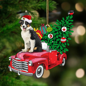 Australian Shepherd 2-Pine Truck Hanging Christmas Plastic Hanging Ornament, Christmas Ornament Gift, Christmas Gift, Christmas Decoration