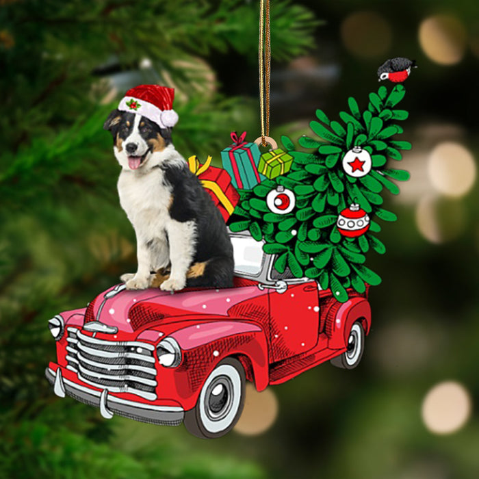 Australian Shepherd 2-Pine Truck Hanging Christmas Plastic Hanging Ornament, Christmas Ornament Gift, Christmas Gift, Christmas Decoration