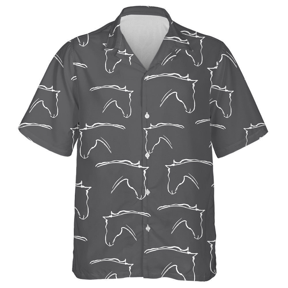 Black And White Heads Of Horses Hawaiian Shirt, Hawaiian For Gift