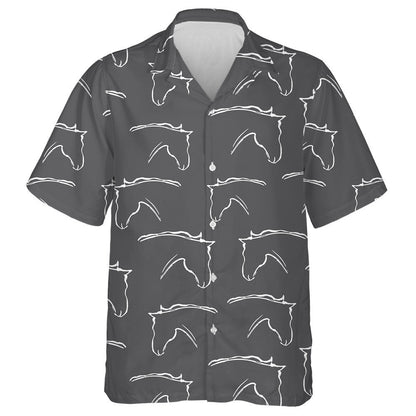 Black And White Heads Of Horses Hawaiian Shirt, Hawaiian For Gift