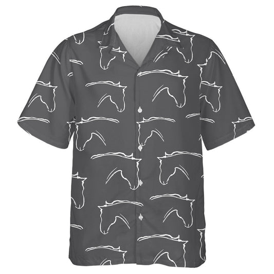Black And White Heads Of Horses Hawaiian Shirt, Hawaiian For Gift