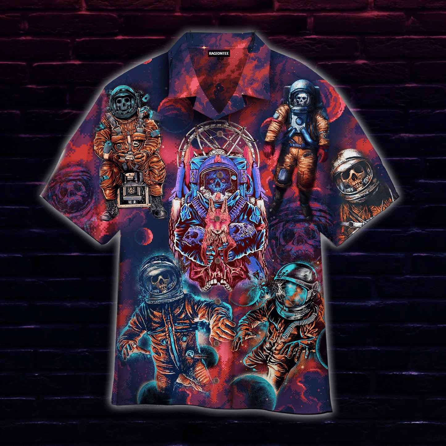 Oíche Shamhna Spacemen Skull Red Léine Haváise drámatúil, Haváís For Gift