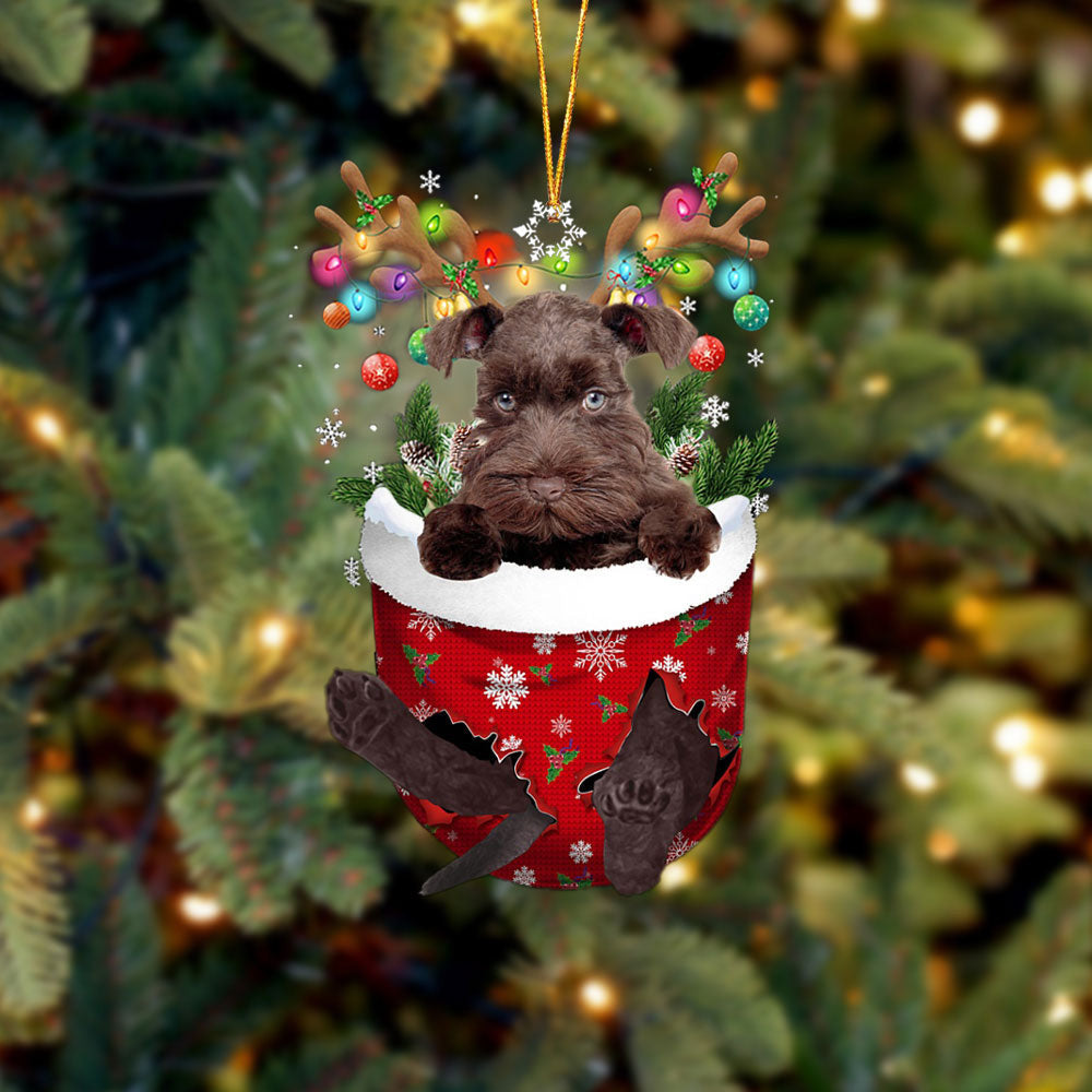 Chocolate Miniature Schnauzer In Snow Pocket Christmas Ornament Flat Acrylic Dog Ornament,Christmas Shape Ornament, Happy Christmas Ornament, Christmas Gift, Christmas Decoration