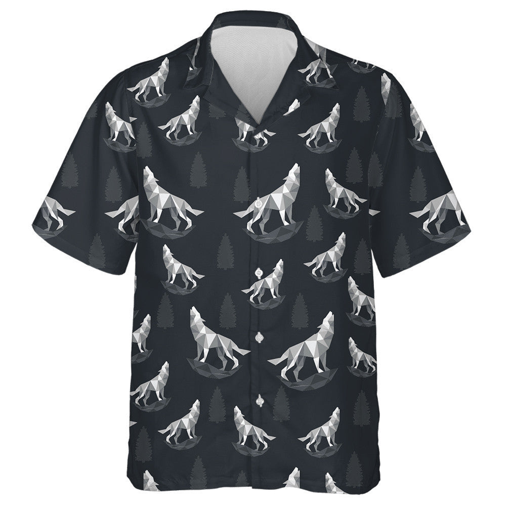 Geometric Black And Gray Wolf Icon Hawaiian Shirt,Hawaiian Shirt Gift, Christmas Gift