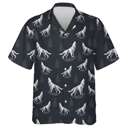 Geometric Black And Gray Wolf Icon Hawaiian Shirt,Hawaiian Shirt Gift, Christmas Gift